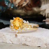 Vintage 4-Prong Oval-Cut Citrine Engagement Ring Set